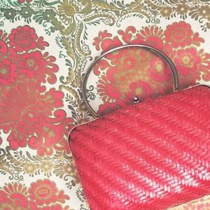 Vintage Forsum Red Basket Weave Frame Purse